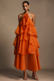 Jesmin Sleeveless Flower Layered Folds Maxi Dress